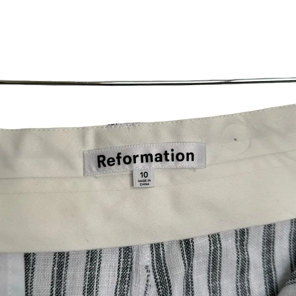 Reformation Carter Linen Wide Leg Pants Mid Rise White Striped Coastal Size 10